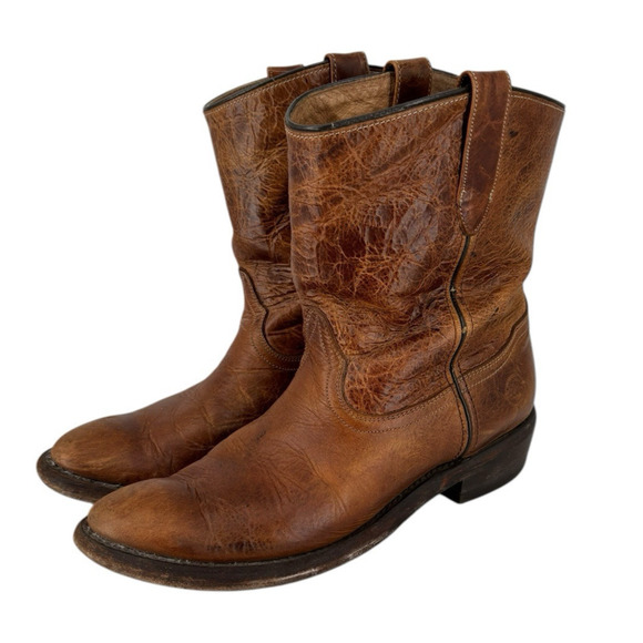 Vintage Double H Western Distressed Rustic Brown Leather Cowboy Boots Size 9 - Picture 8 of 11